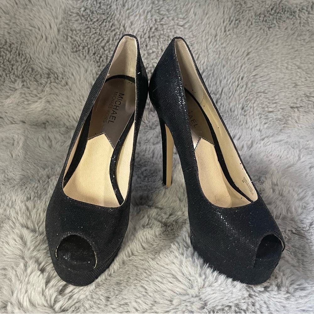 Michael Kors Designer Slip on Glitter Milan Peep Toe platform Stiletto Heels